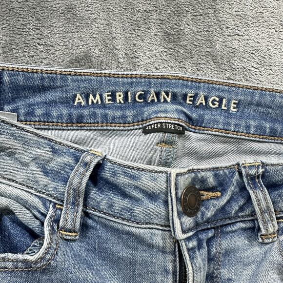 American Eagle Jeans Women's 4 Blue Denim Jegging Crop Low Rise Distress Stretch - Picture 4 of 14